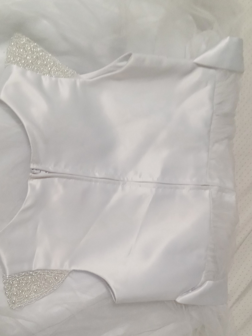White Tulle Flower Girl Dress with Beaded Waist - Picture 4 of 5